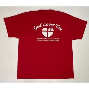 God Loves You St John Neumann Catholic Church Graphic T-shirt Men Large Red